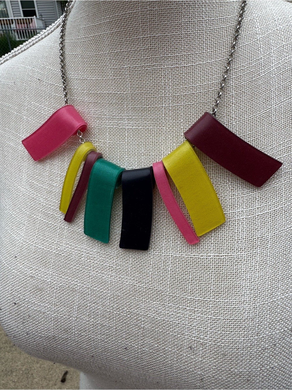Multicolor Ribbon Pendant Necklace - Pink, Yellow, Green, Black, Burgundy